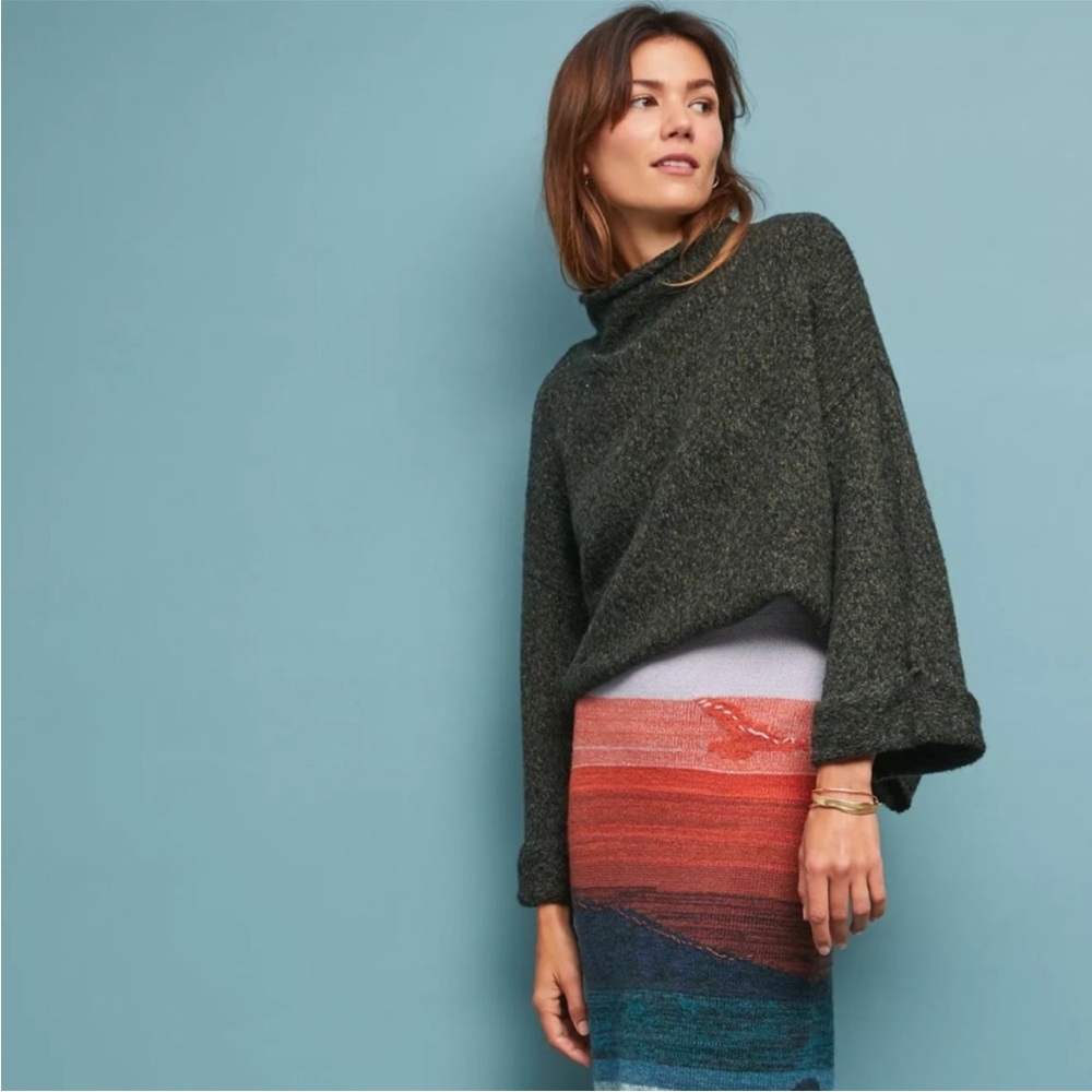 Anthropologie | Moth alpaca blend mock neck bell sleeve soft knit green sweater